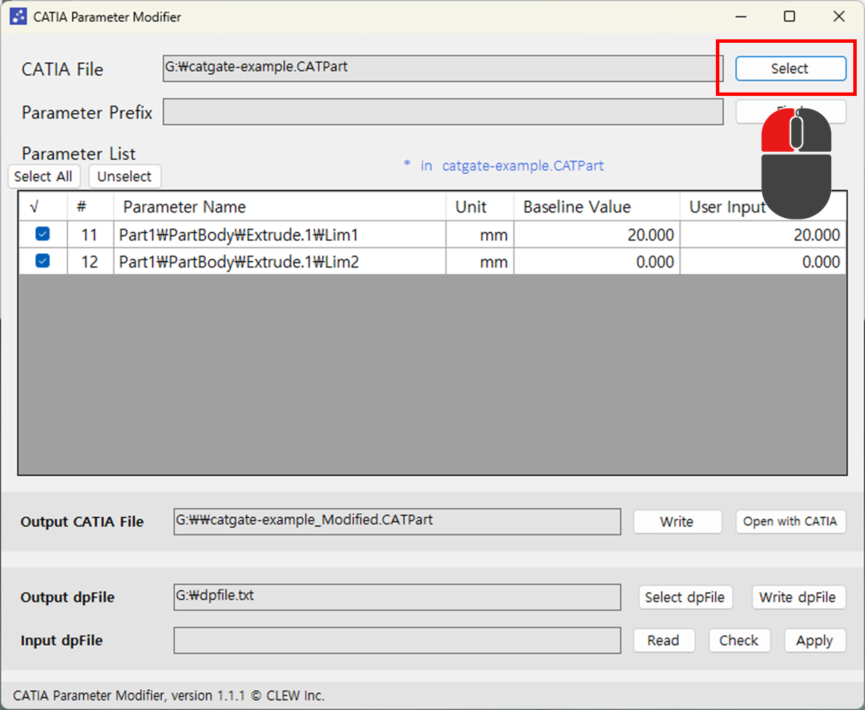 Catia file selection