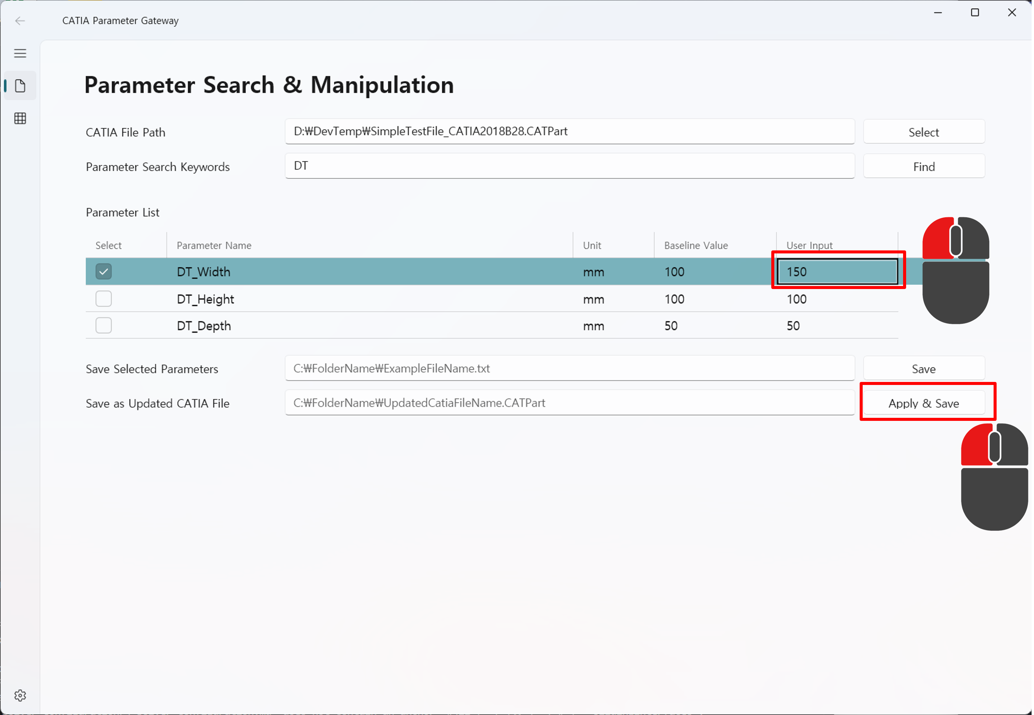 Parameter manipulation in GUI