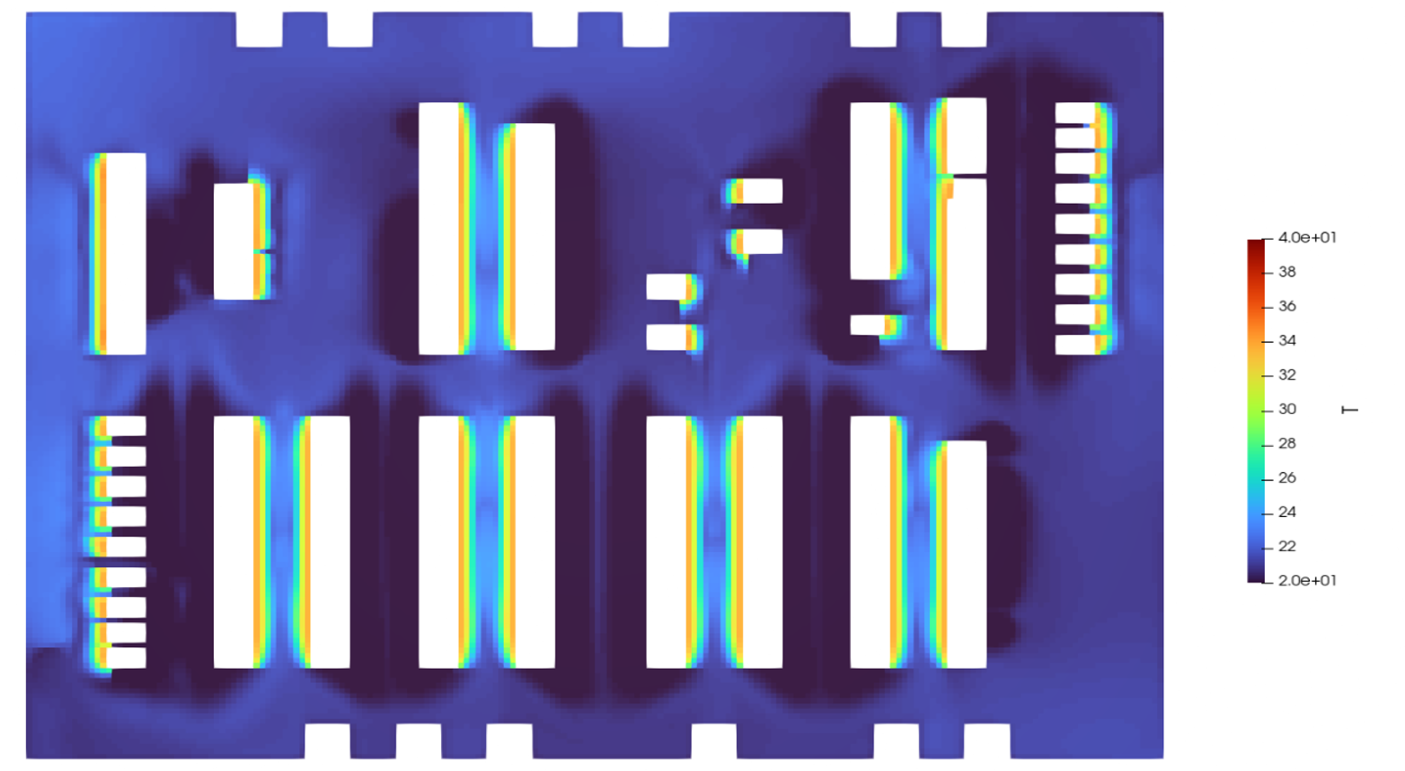 Temperature distribution on a horizontal plane near rack height